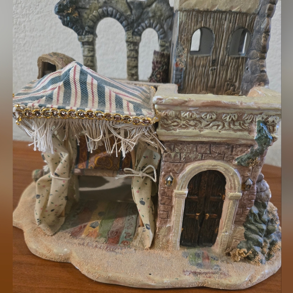 Decorative Ceramic House with Striped Canopy
